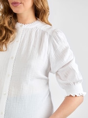 JoJo Maman Bébé White Button Through Textured Maternity Blouse - Image 4 of 4