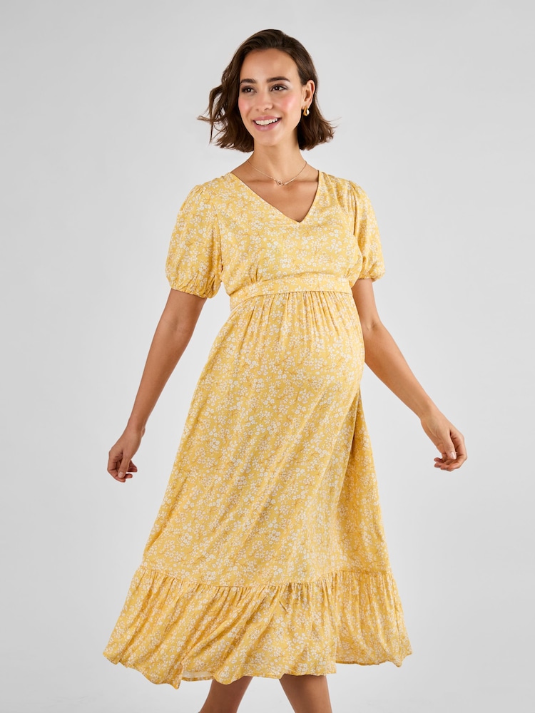 JoJo Maman Bébé Yellow Floral Maternity & Nursing Midi Dress - Image 1 of 4