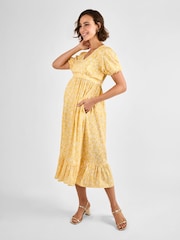 JoJo Maman Bébé Yellow Floral Maternity & Nursing Midi Dress - Image 3 of 4