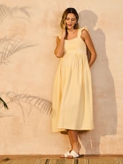 JoJo Maman Bébé Yellow Gingham Shirred Maternity Midi Dress - Image 1 of 5