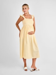 JoJo Maman Bébé Yellow Gingham Shirred Maternity Midi Dress - Image 2 of 5