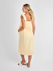 JoJo Maman Bébé Yellow Gingham Shirred Maternity Midi Dress - Image 3 of 5
