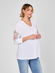 JoJo Maman Bébé White Maternity Embroidered Jersey Top - Image 1 of 4
