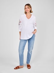 JoJo Maman Bébé White Maternity Embroidered Jersey Top - Image 4 of 4