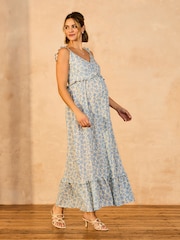 JoJo Maman Bébé Cream Floral Frill Sleeve Maternity Midaxi Dress - Image 1 of 5