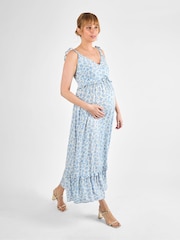 JoJo Maman Bébé Cream Floral Frill Sleeve Maternity Midaxi Dress - Image 2 of 5