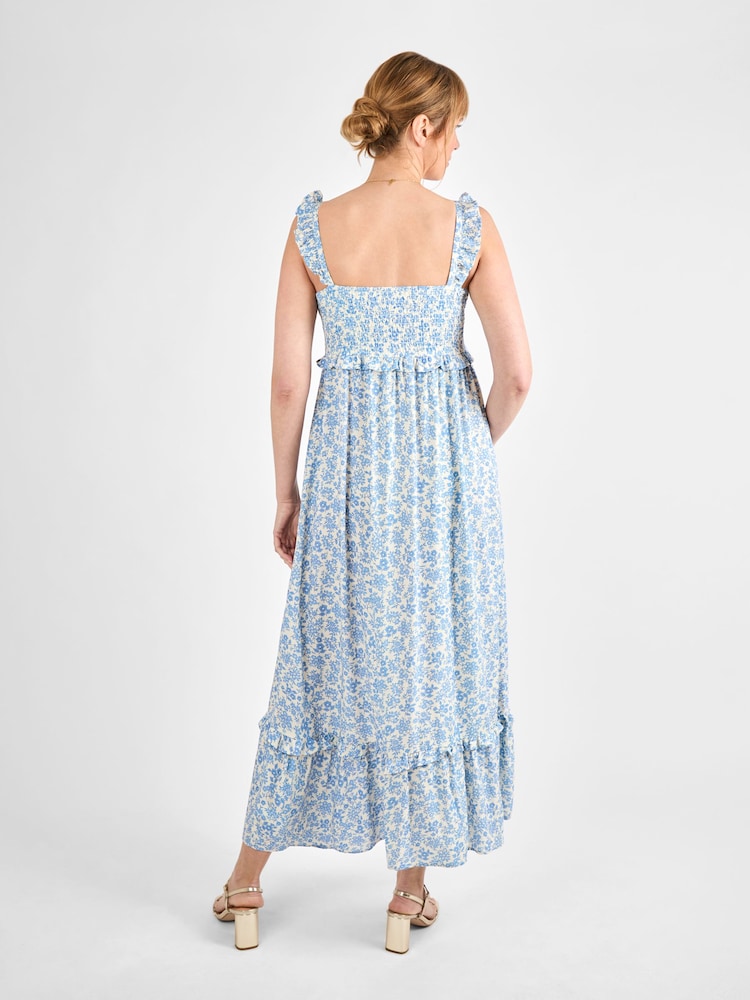 JoJo Maman Bébé Cream Floral Frill Sleeve Maternity Midaxi Dress - Image 3 of 5