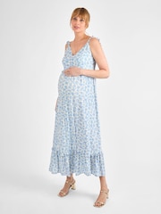 JoJo Maman Bébé Cream Floral Frill Sleeve Maternity Midaxi Dress - Image 4 of 5