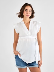 JoJo Maman Bébé White Frill Sleeve Textured Maternity Blouse - Image 1 of 4