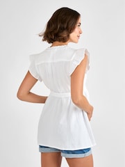 JoJo Maman Bébé White Frill Sleeve Textured Maternity Blouse - Image 2 of 4
