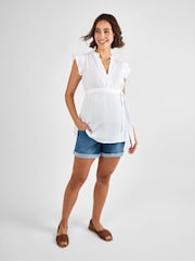 JoJo Maman Bébé White Frill Sleeve Textured Maternity Blouse - Image 3 of 4