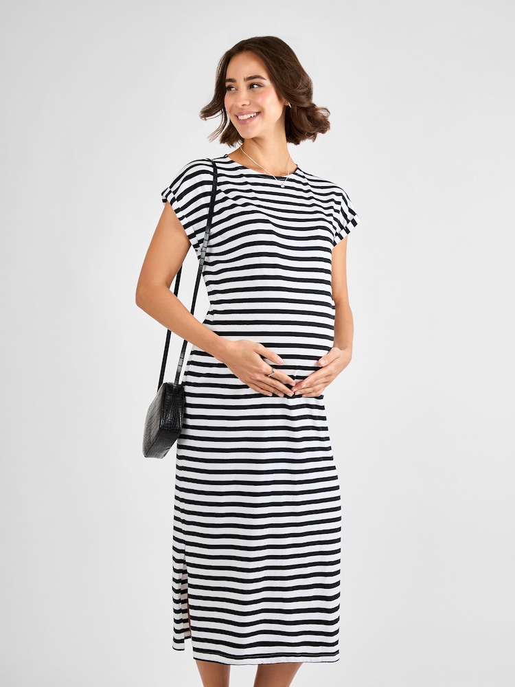 JoJo Maman Bébé White Maternity Midi T-Shirt Dress - Image 1 of 4