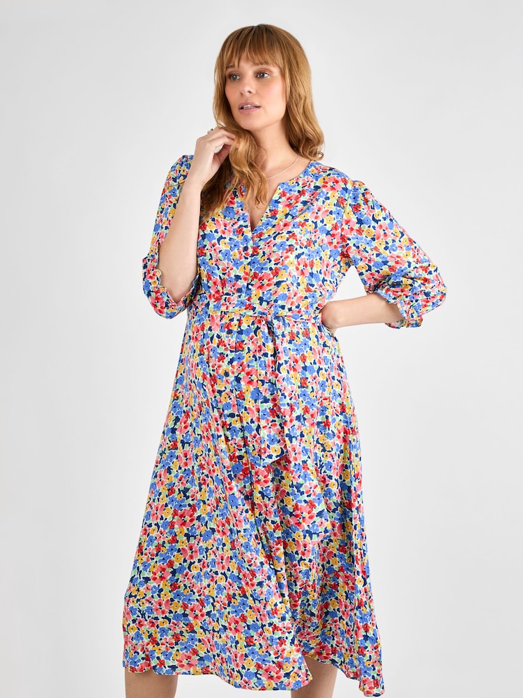 JoJo Maman Bébé Multi Floral Button Through Maternity Midi Dress - Image 1 of 4