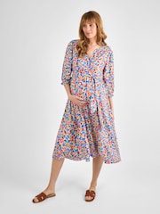 JoJo Maman Bébé Multi Floral Button Through Maternity Midi Dress - Image 3 of 4