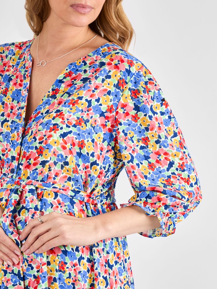 JoJo Maman Bébé Multi Floral Button Through Maternity Midi Dress - Image 4 of 4