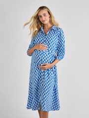 JoJo Maman Bébé Blue Button Through Maternity Midi Shirt Dress - Image 1 of 4