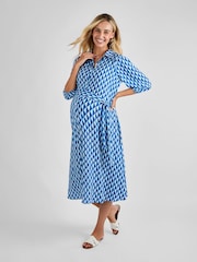 JoJo Maman Bébé Blue Button Through Maternity Midi Shirt Dress - Image 3 of 4