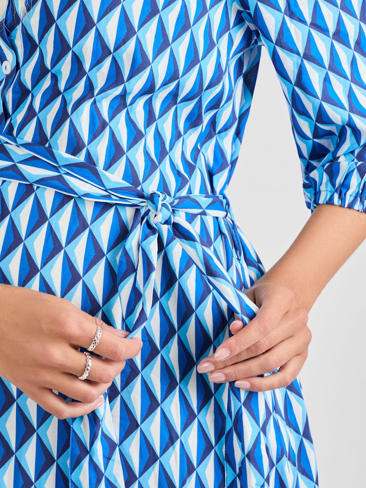 JoJo Maman Bébé Blue Button Through Maternity Midi Shirt Dress - Image 4 of 4