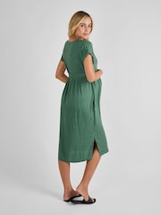 JoJo Maman Bébé Khaki Button Front Maternity Midi Dress - Image 2 of 4