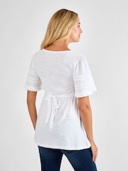 JoJo Maman Bébé White Broderie Lace Trim Maternity Jersey Top - Image 2 of 4