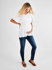 JoJo Maman Bébé White Broderie Lace Trim Maternity Jersey Top - Image 3 of 4