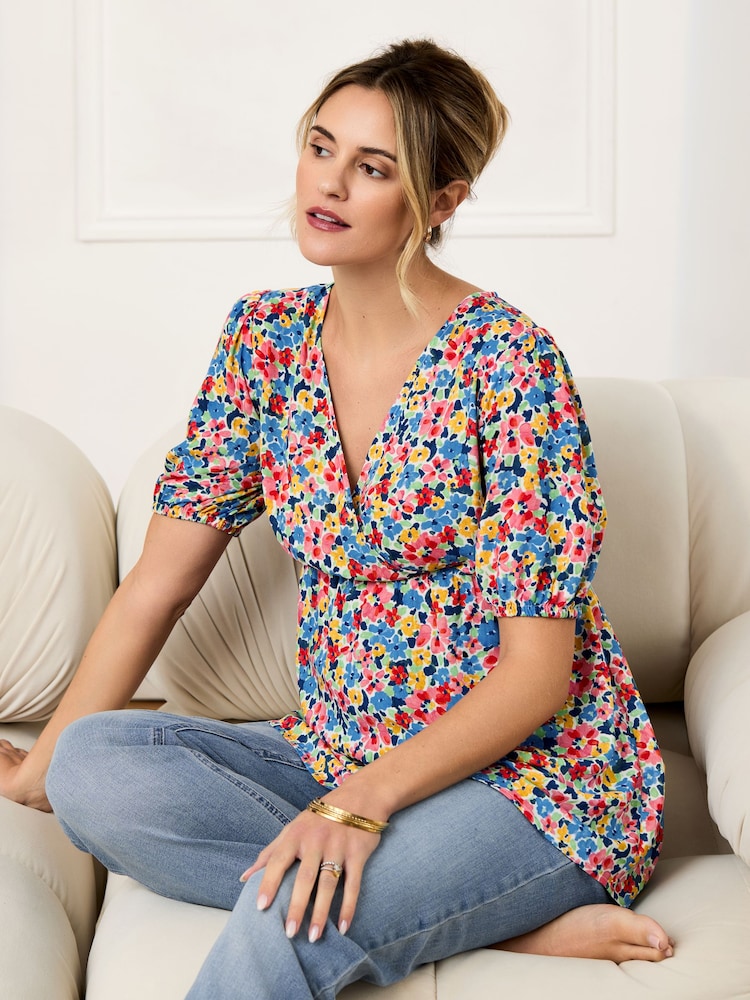 JoJo Maman Bébé Multi Floral V-Neck Maternity Blouse - Image 1 of 5