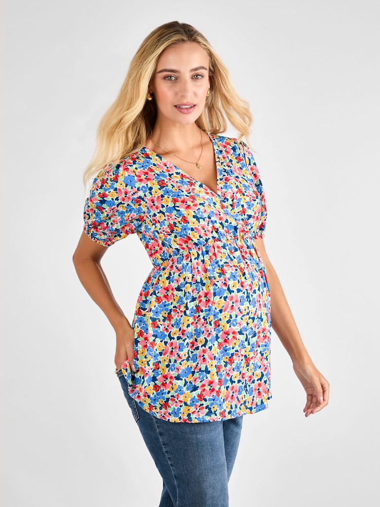 JoJo Maman Bébé Multi Floral V-Neck Maternity Blouse - Image 2 of 5
