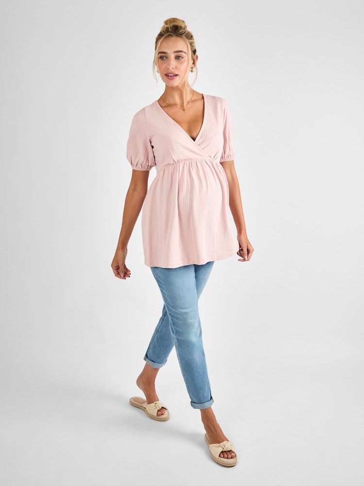 JoJo Maman Bébé Rose Short Sleeve Maternity Jersey Top - Image 3 of 4
