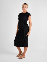 JoJo Maman Bébé Black Maternity Midi T-Shirt Dress - Image 1 of 4