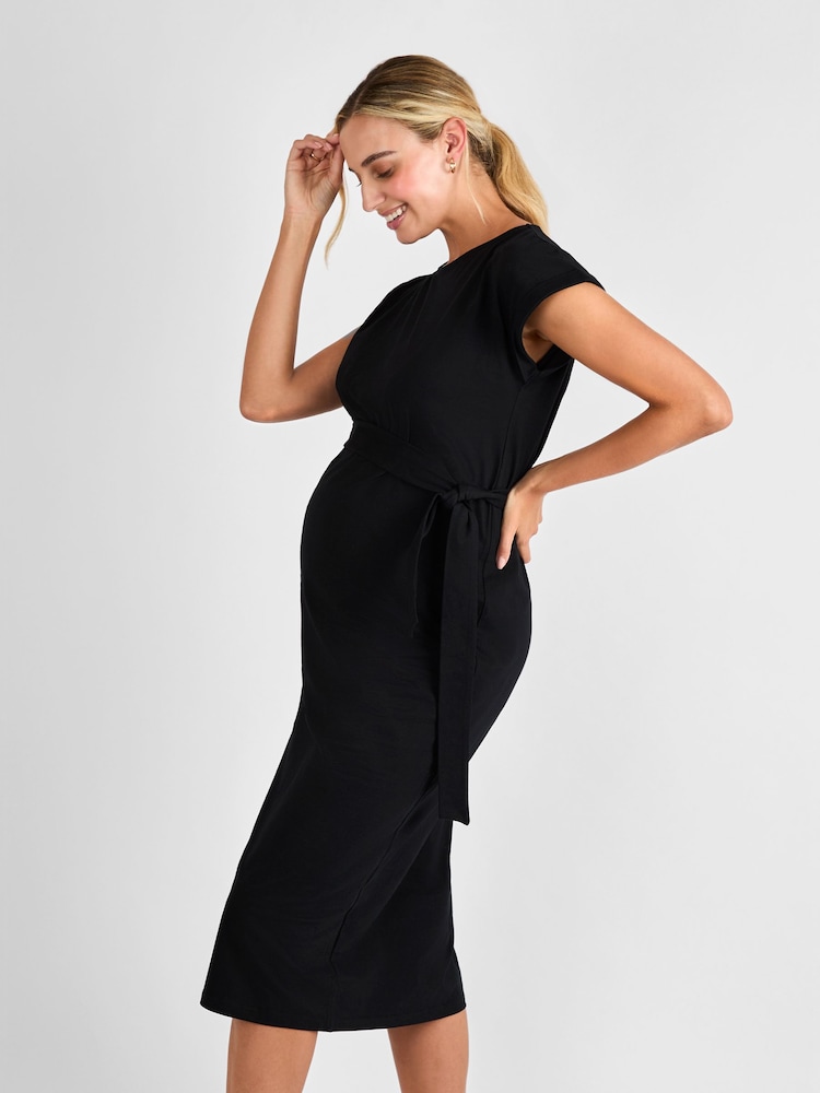 JoJo Maman Bébé Black Maternity Midi T-Shirt Dress - Image 3 of 4