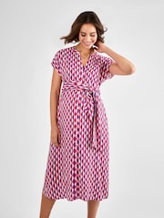 JoJo Maman Bébé Cream Button Through Maternity Midi Dress With Tie - Image 1 of 4