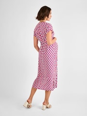 JoJo Maman Bébé Cream Button Through Maternity Midi Dress With Tie - Image 2 of 4