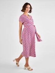 JoJo Maman Bébé Cream Button Through Maternity Midi Dress With Tie - Image 3 of 4