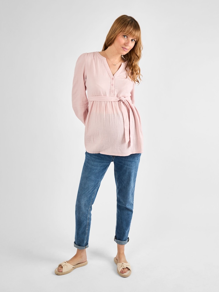 JoJo Maman Bébé Rose Long Sleeve Textured Maternity Blouse - Image 1 of 4