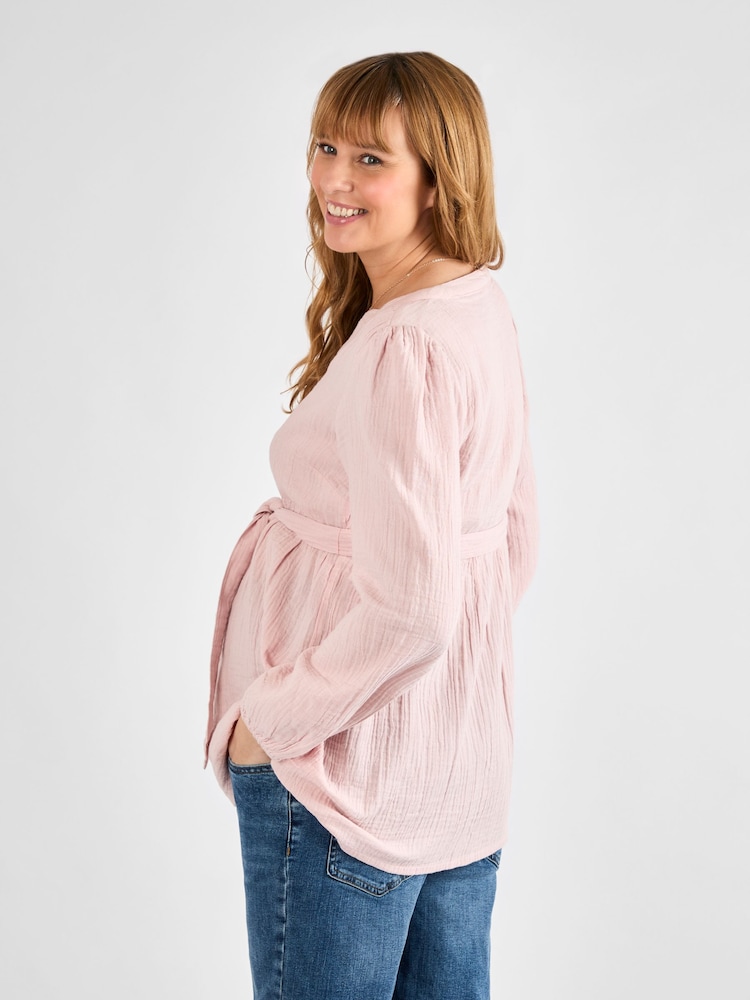 JoJo Maman Bébé Rose Long Sleeve Textured Maternity Blouse - Image 2 of 4