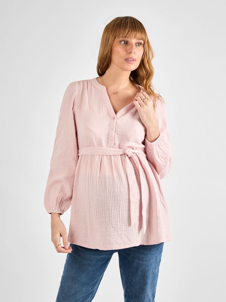 JoJo Maman Bébé Rose Long Sleeve Textured Maternity Blouse - Image 3 of 4