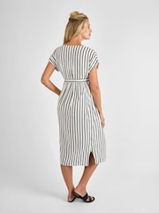 JoJo Maman Bébé Black Cream Stripe Button Front Maternity Midi Dress - Image 2 of 4