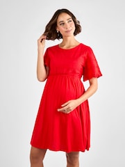 JoJo Maman Bébé Red Broderie Maternity Mini Dress - Image 1 of 4
