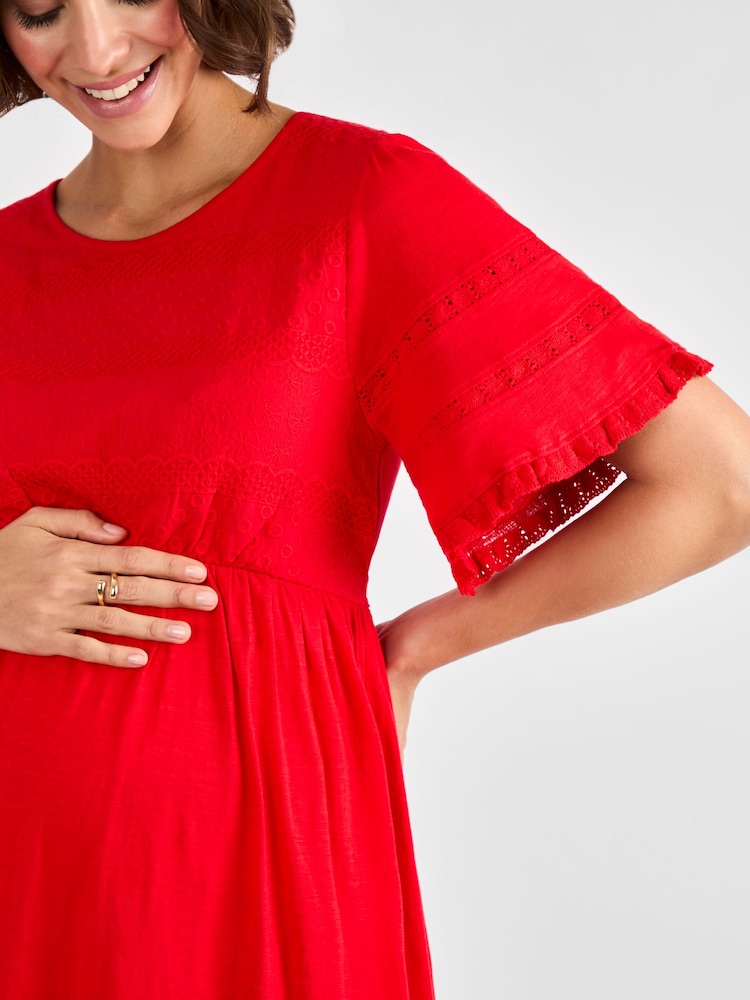 JoJo Maman Bébé Red Broderie Maternity Mini Dress - Image 4 of 4