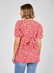 JoJo Maman Bébé Red Maternity Short Sleeve Seersucker 100% Cotton Blouse - Image 3 of 5