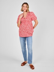 JoJo Maman Bébé Red Maternity Short Sleeve Seersucker 100% Cotton Blouse - Image 4 of 5