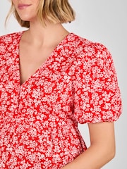 JoJo Maman Bébé Red Maternity Short Sleeve Seersucker 100% Cotton Blouse - Image 5 of 5