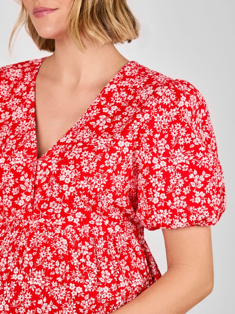JoJo Maman Bébé Red Maternity Short Sleeve Seersucker 100% Cotton Blouse - Image 5 of 5 JoJo Maman Bébé Red Maternity Short Sleeve Seersucker 100% Cotton Blouse - Image 5 of 5