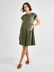 JoJo Maman Bébé Khaki Pocket Maternity T-Shirt Dress - Image 1 of 4