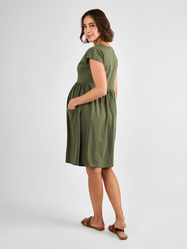 JoJo Maman Bébé Khaki Pocket Maternity T-Shirt Dress - Image 2 of 4