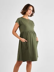 JoJo Maman Bébé Khaki Pocket Maternity T-Shirt Dress - Image 3 of 4