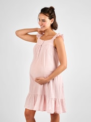 JoJo Maman Bébé Pink Frill Sleeve Maternity Nightdress - Image 3 of 4