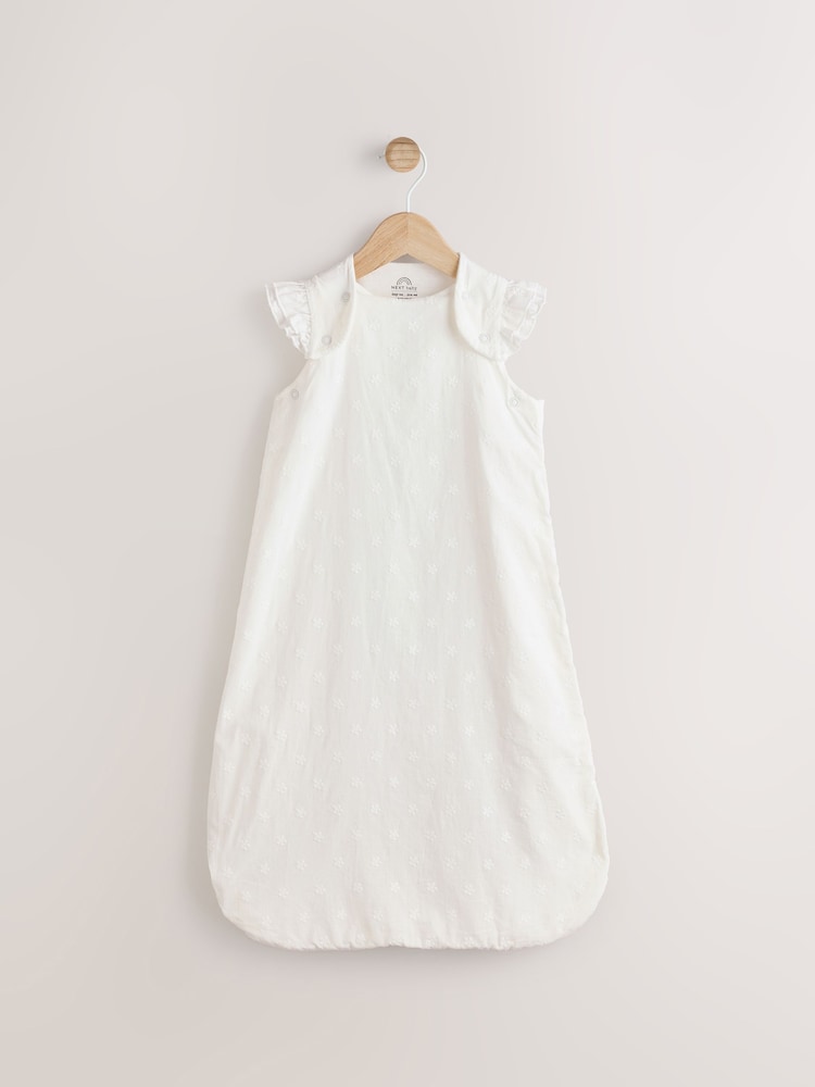 White Broderie 1 Tog Baby 100% Cotton Sleep Bag - Image 1 of 8