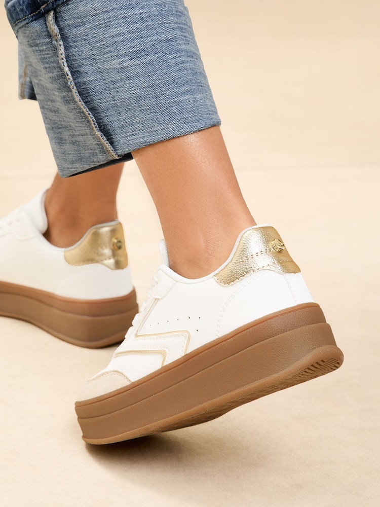 Lipsy White Chunky Gum Lace Up Flatform Striped Trainers - Image 3 of 4