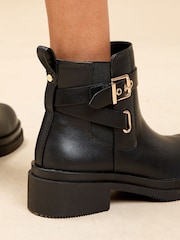 Lipsy Black Wide Fit Chunky Multi Strap Faux Leather Buckle Faux Leather Ankle Boots - Image 4 of 4